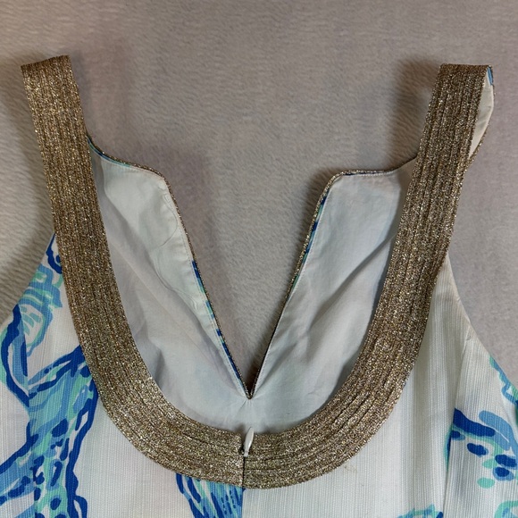 Lilly Pulitzer White Mini Dress with Blue and Teal Shell Print - Picture 6 of 8